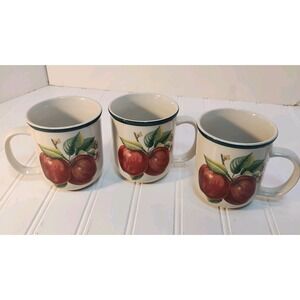 3 Vintage China Pearl Casuals Apple Mug Coffee Tea Stoneware Cottage Farmhouse